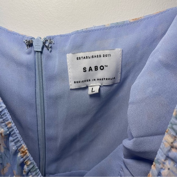 Sabo Skirt Ariana Blue Micro Floral corset puff sleeve mini Dress in size L - Picture 6 of 10